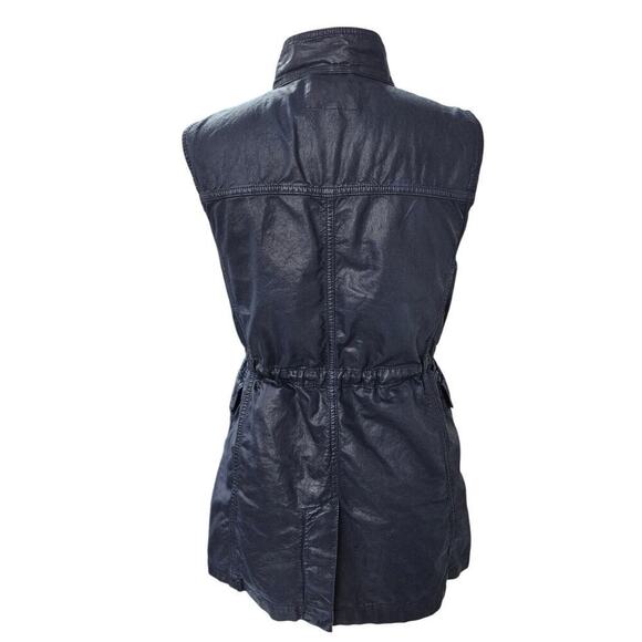 Banana Republic Navy Coated Denim Drawstring Pocket Utility Vest Women’s M - Picture 4 of 5